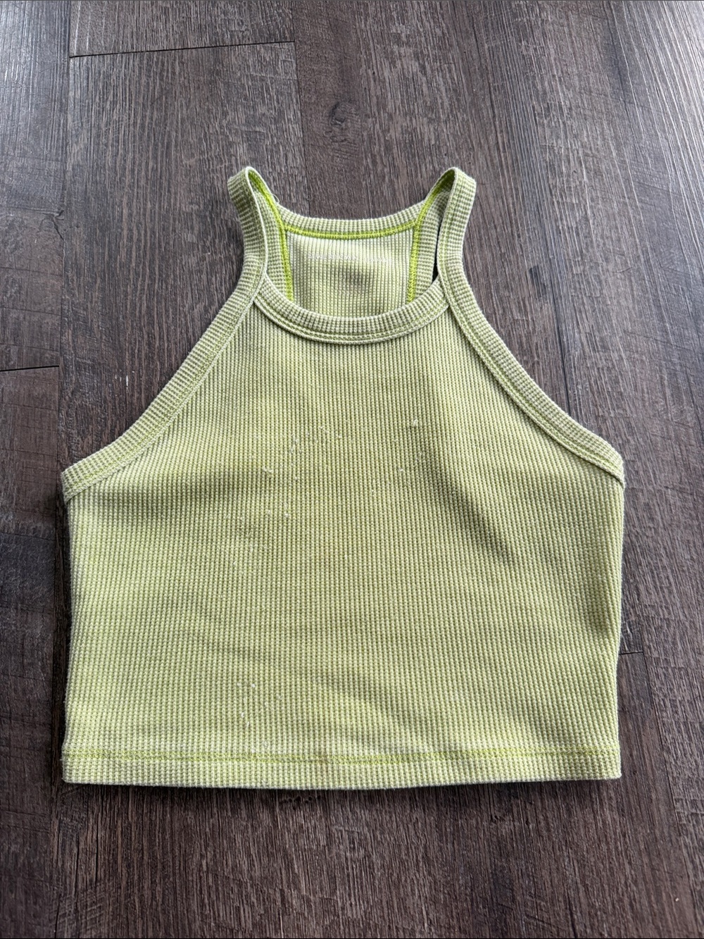 Ribbed Halter Crop Top - Lime Green